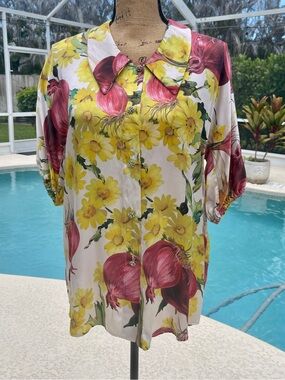 Dolce & Gabbana Yellow and Pink Floral Silk Blouse